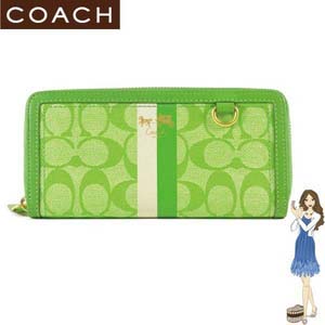 Coach(コーチ) アコーディオン ジップ アラウンド 長財布 ヘリテージ ストライプ グリーン 42380